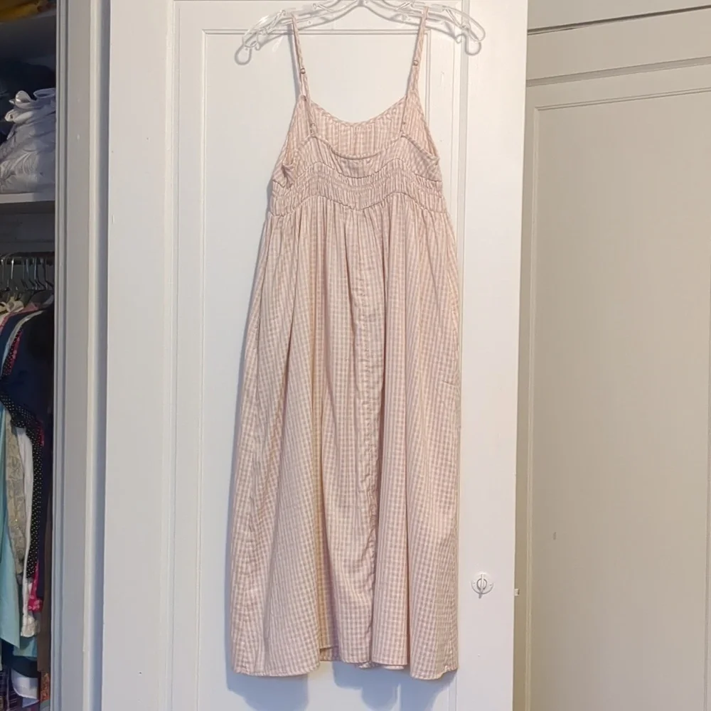 Peach Light Gingham Sundress Empire Waist Pockets Spaghetti Straps Small - Picture 4 of 5